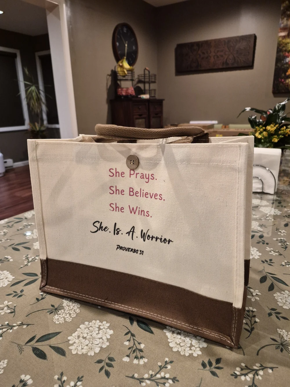 Canvas Tote Bag - Cream with Brown Accents